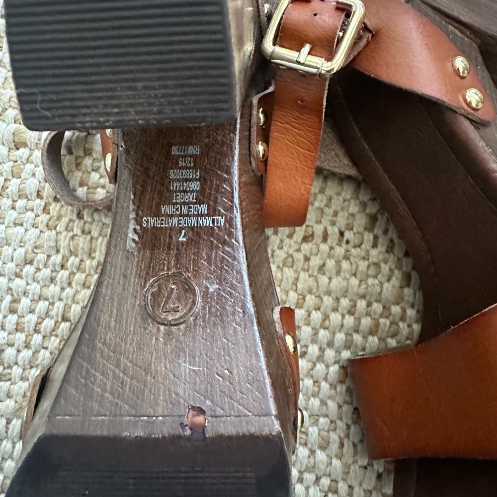 Aldo Tan Brown Leather Platform Block Heel Sandals - Picture 2 of 4